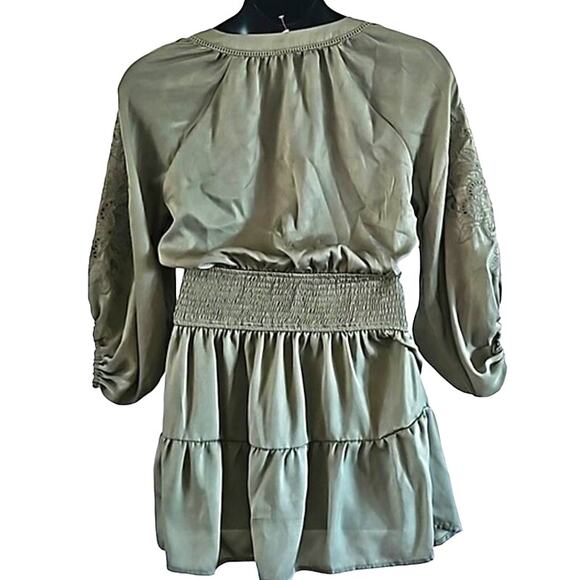 A Collective Story Annie Olive Green Smocked Mini Dress - Size Large NWOT - Picture 8 of 9